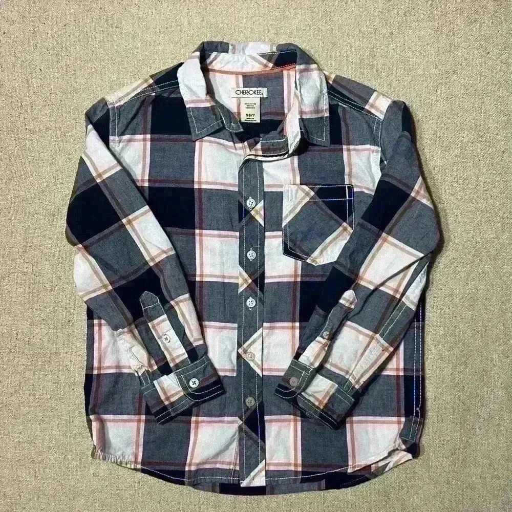 Cherokee Brand Long Sleeve Dress Shirt Blue / Orange Size 6/7 A0019